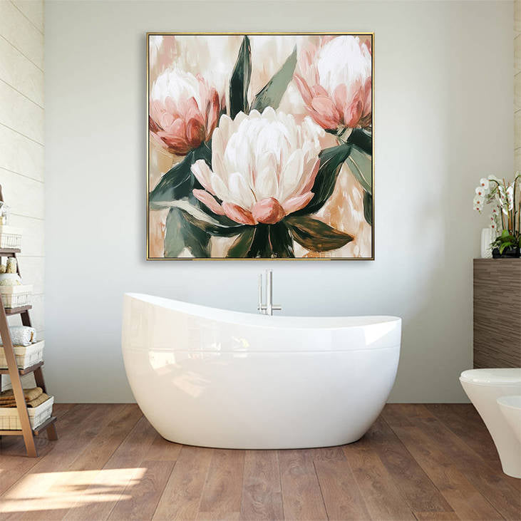 Blush Pink Protea Hand Painted Canvas #YX342
