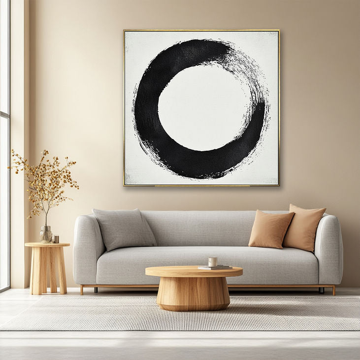 Minimalist Black & White Enso Painting #YX153