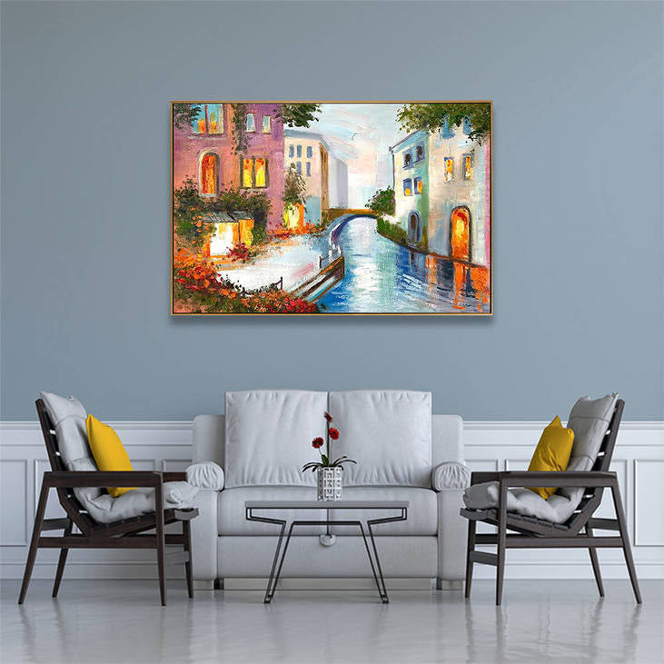 Hand Painted Canal Scene Decorative Painting #YX358