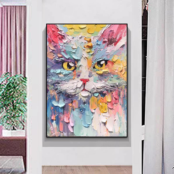 Colorful Textured Cat Canvas Art #VA335