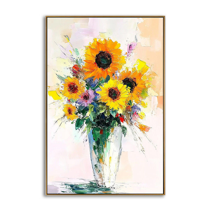 Hand-Painted Sunflower Vase Artwork #YX91