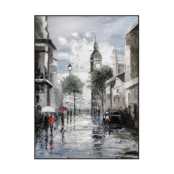 Textured Rainy Cityscape Canvas Art #VA339
