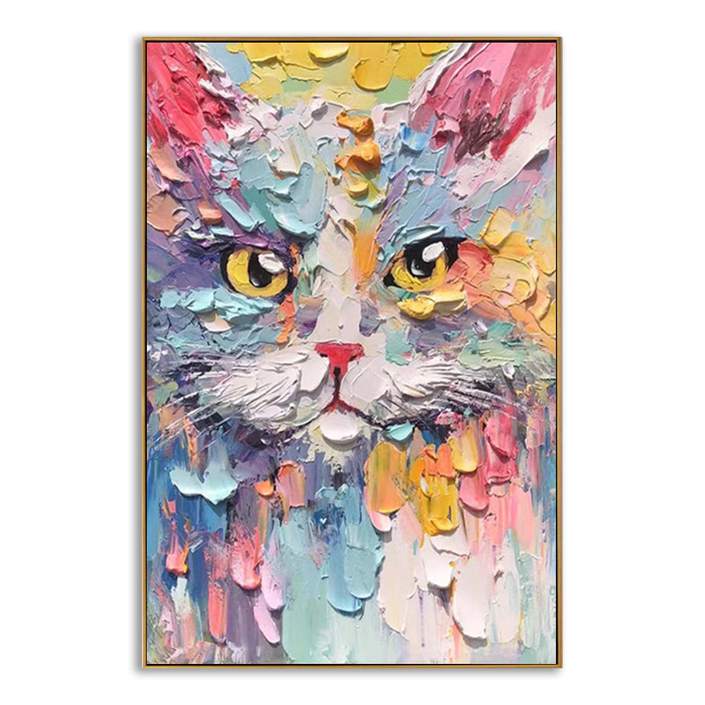 Colorful Textured Cat Canvas Art #VA335