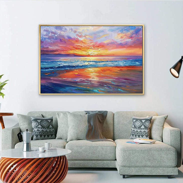 Impressionist Sunset Sea Canvas Painting #VA311