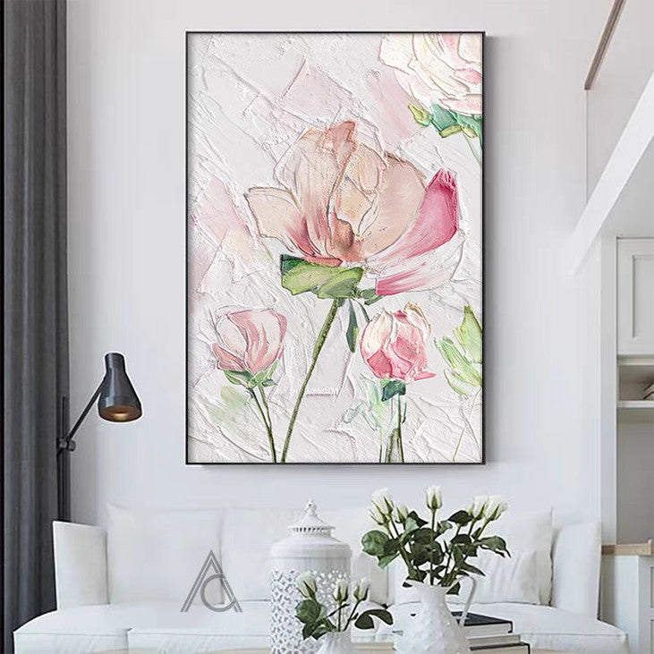 Pink & White Flower Impasto Painting #VA336