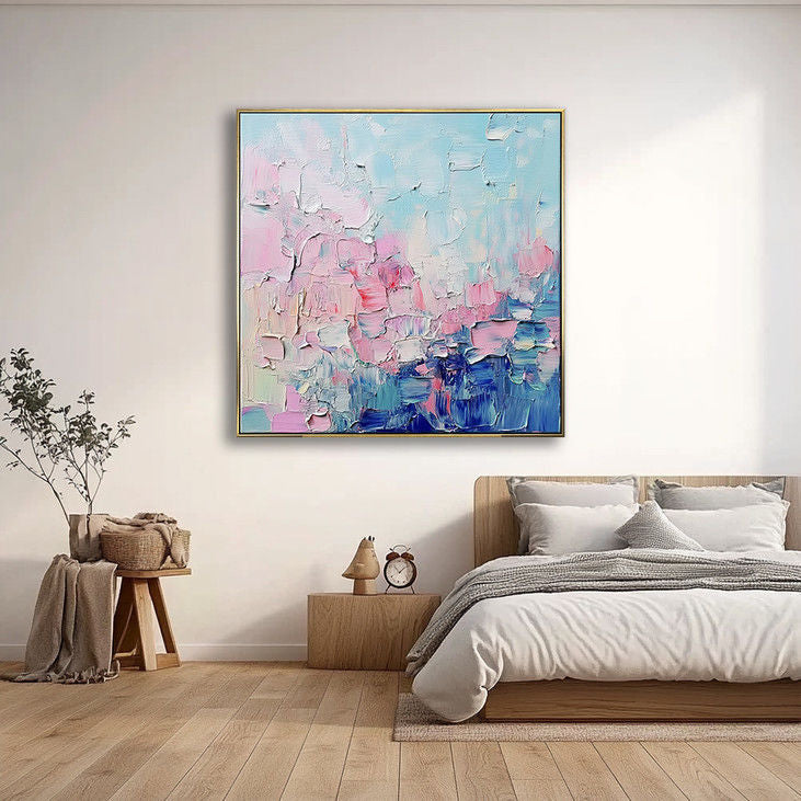 Modern Impasto Canvas Art - Soft Pink & Blue Tones #YX32