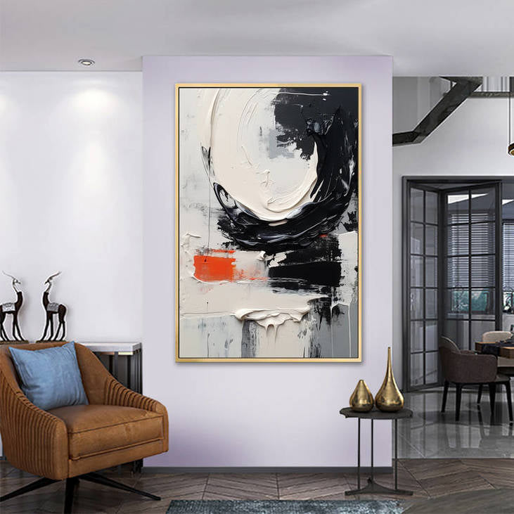 Black White Orange Abstract Art #VA43