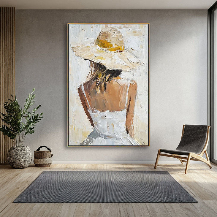 Impasto Lady in White Dress Canvas Art #YX47