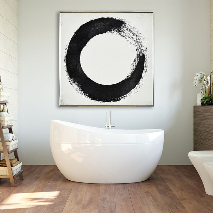 Minimalist Black & White Enso Painting #YX153