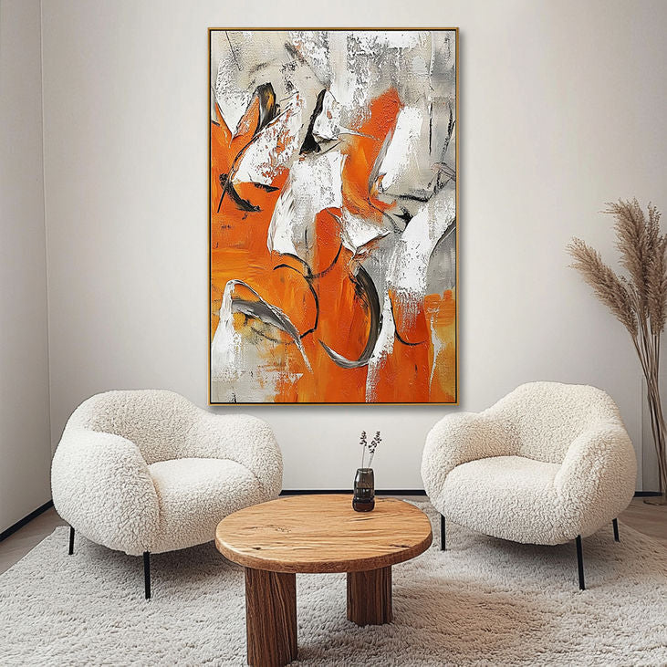Hand Crafted Orange Gray Abstract Canvas #YX171