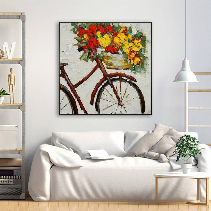 Vintage Bicycle with Floral Basket Wall Art for Home Decor