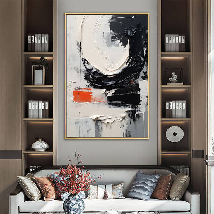 Black White Orange Abstract Art #VA43