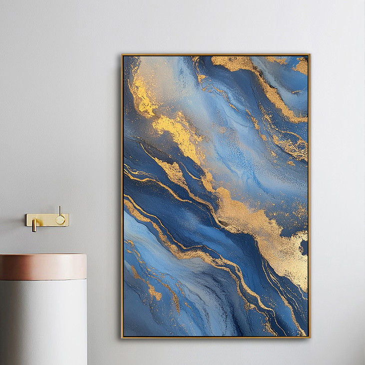 Gilded Blue Abstract Painting #YX86