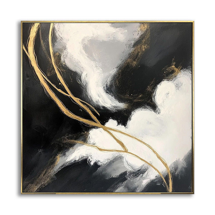 Modern Gold & Black Abstract Canvas Painting #YX37