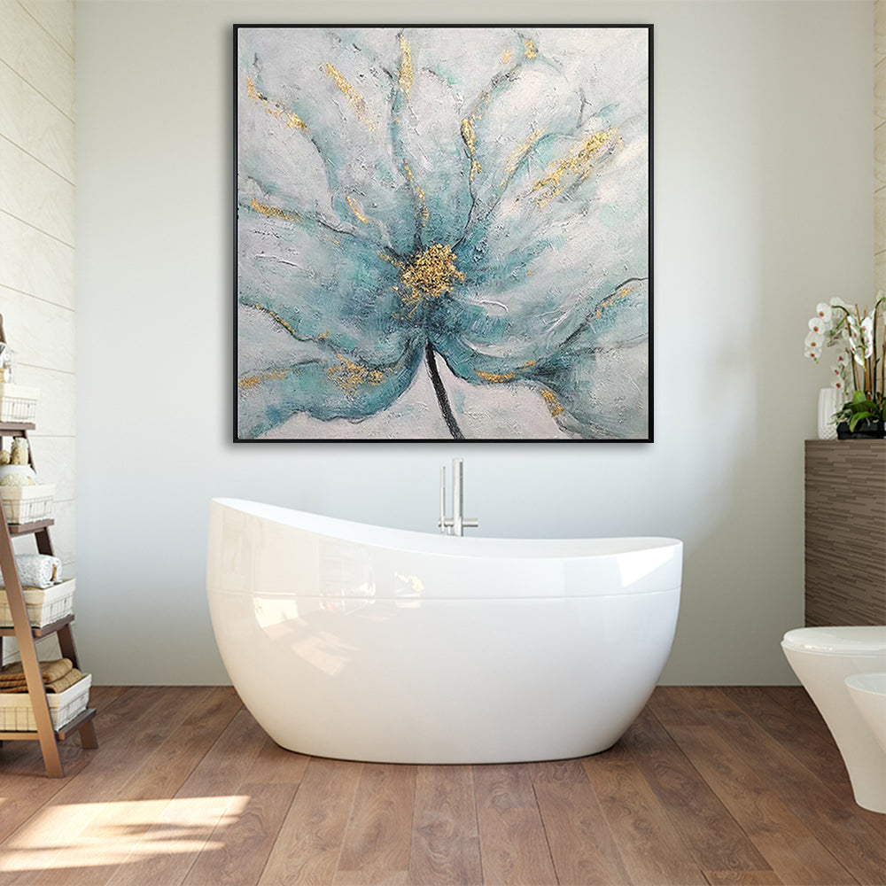 Teal and Gold Abstract Flower Canvas Art #YX325
