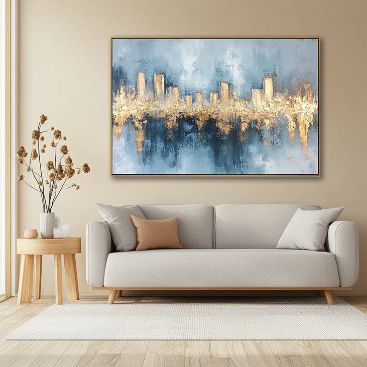 Hand Painted Skyline Gold Accent Canvas #YX120