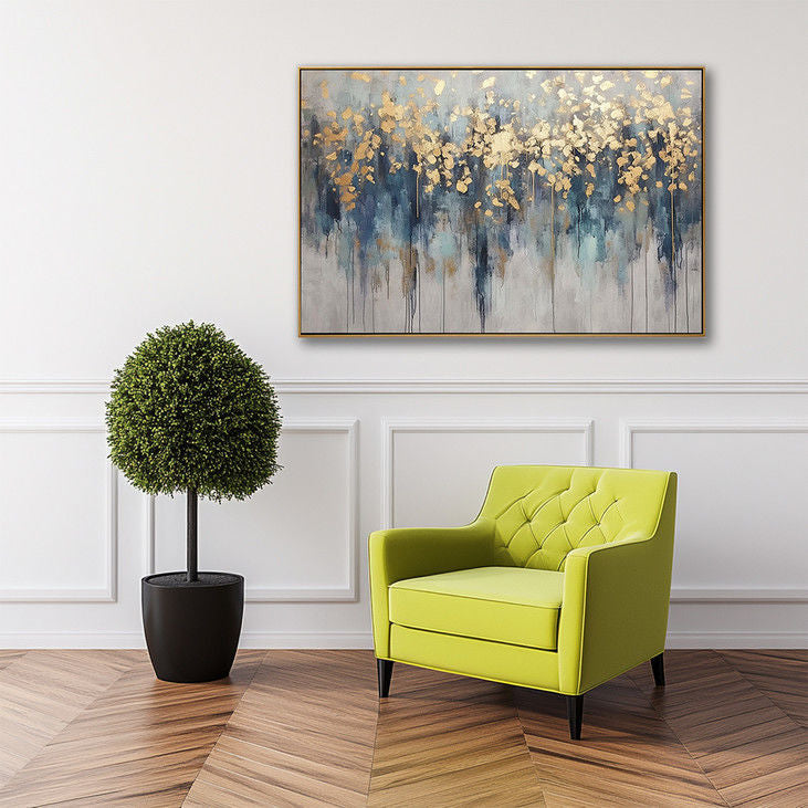 Blue & Gold Abstract Forest Art #YX111