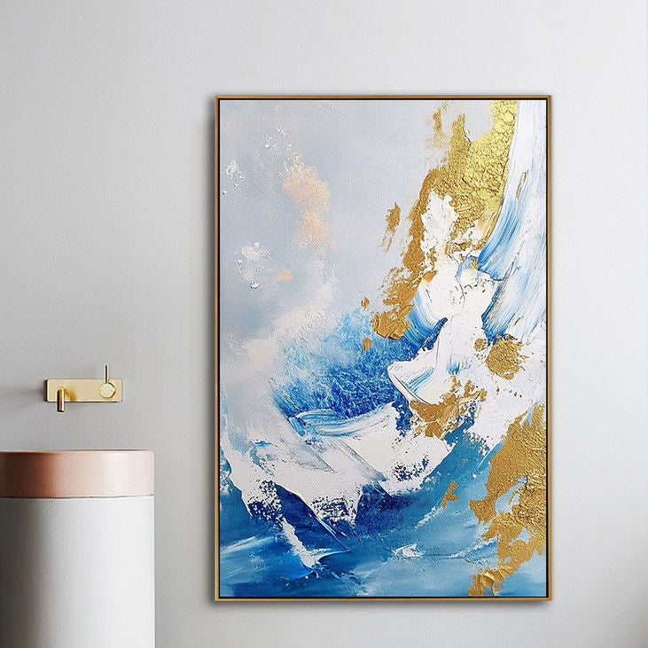 Abstract Blue and Gold Oil Painting #YX84