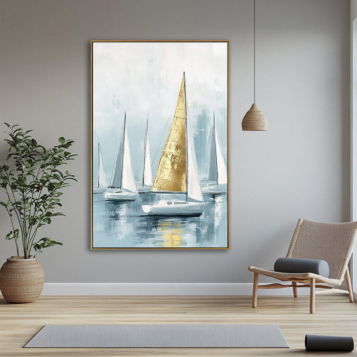 Gold Sailboat Canvas Wall Art #YX87