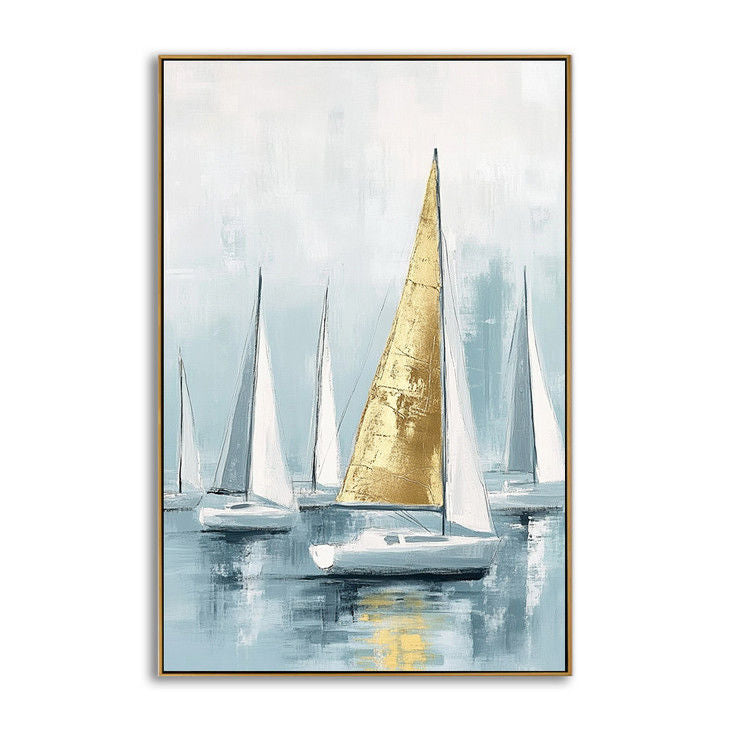 Gold Sailboat Canvas Wall Art #YX87