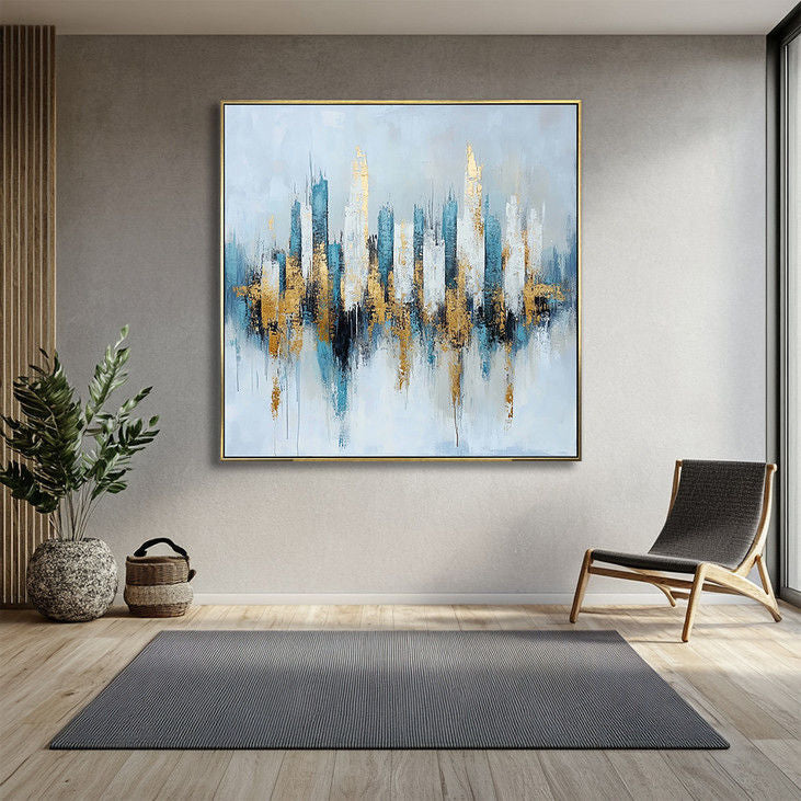 Abstract Gold Skyline Handmade Canvas Painting #YX15