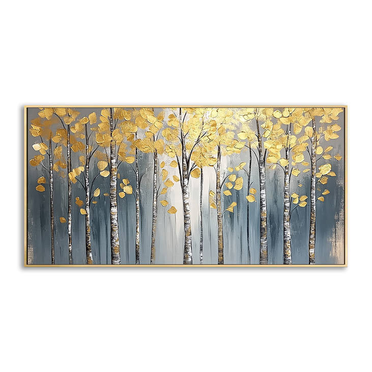 Golden Birch Forest Canvas Art #YX212