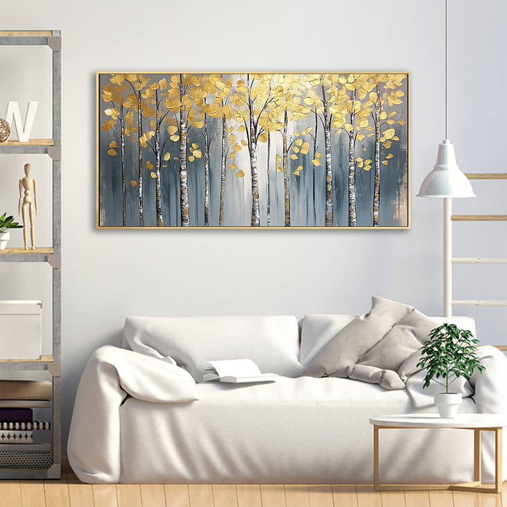 Golden Birch Forest Canvas Art #YX212