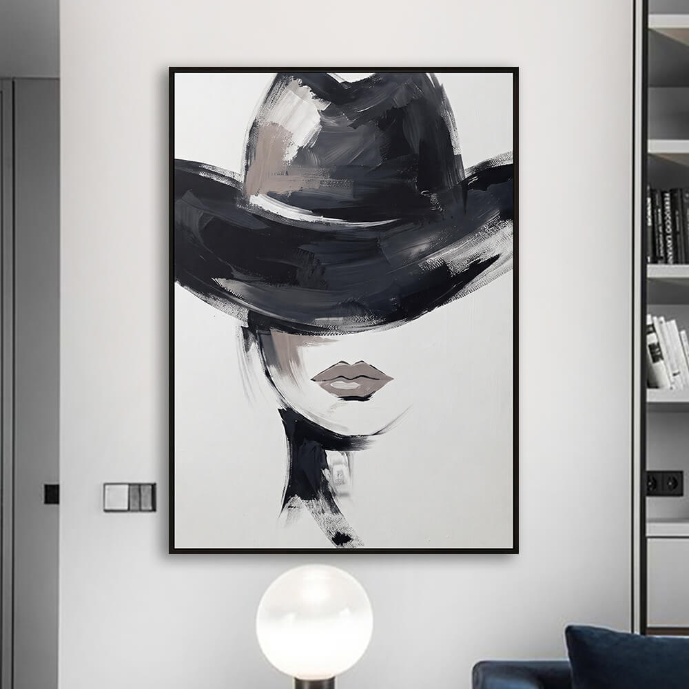 Elegant tabletop shelf styling view featuring Velvet Crown canvas art placed near books and minimalist decor elements.