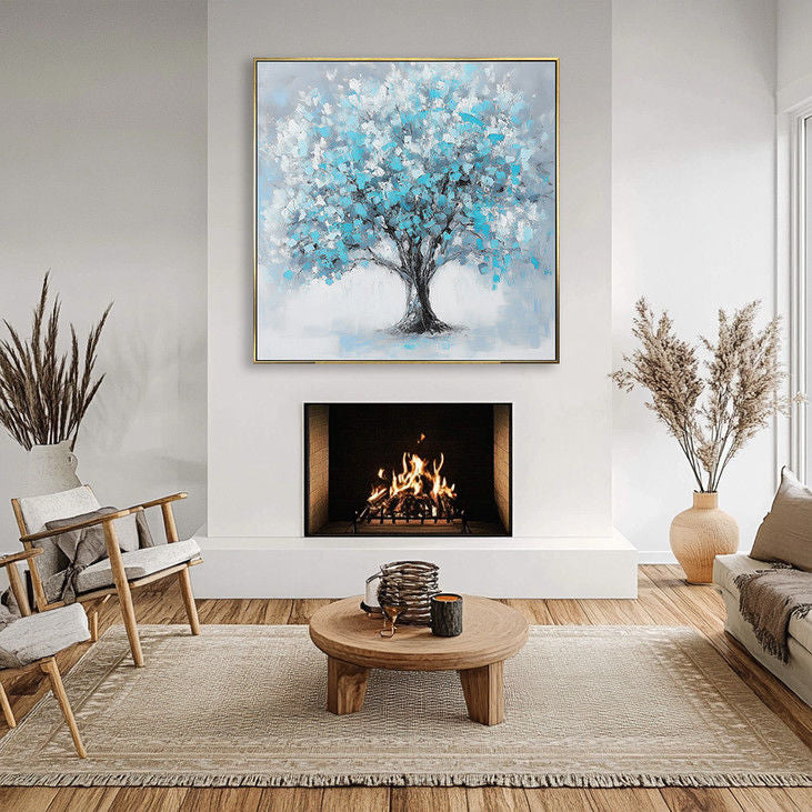 Hand Painted Blue Tree Canvas Art #YX141