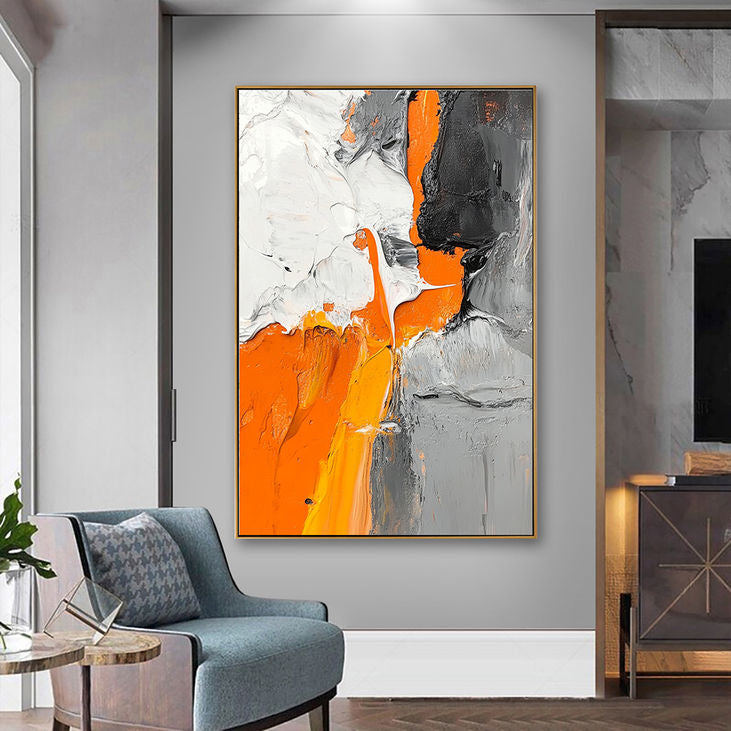 Abstract Orange Gray Textured Oil Painting #YX192