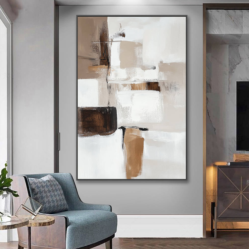 Abstract Beige Brown Textured Canvas Painting #YX313
