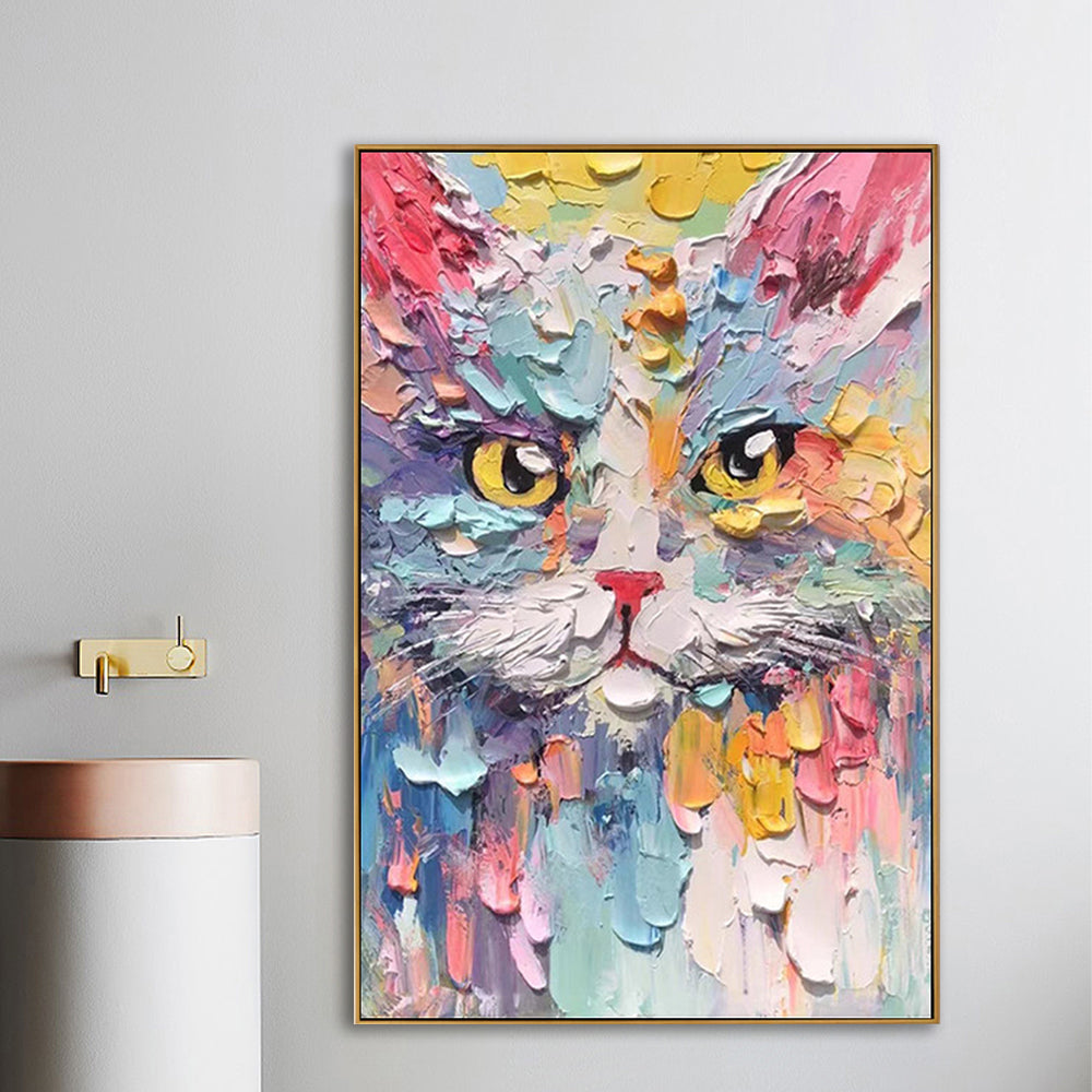 Colorful Textured Cat Canvas Art #VA335