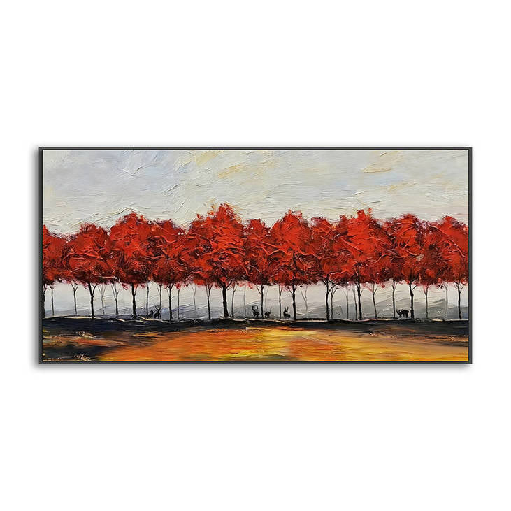 Hand Painted Red Forest Landscape Decorative Painting #YX366