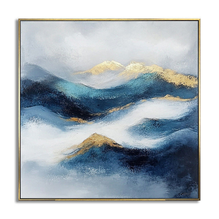 Blue Mountain Abstract Canvas with Gold Peaks #YX18