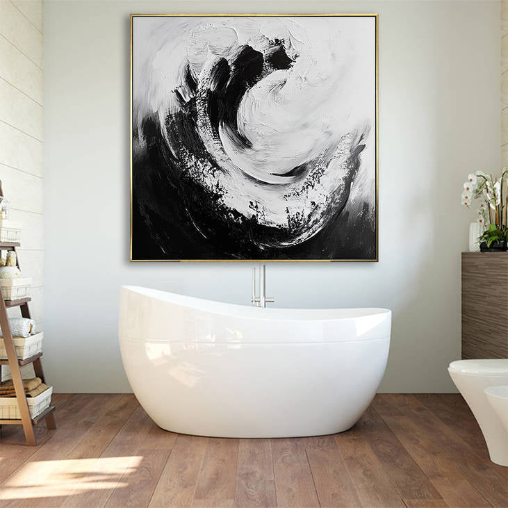 Black White Swirl Textured Painting #YX334
