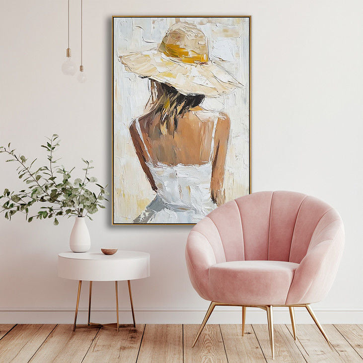 Impasto Lady in White Dress Canvas Art #YX47