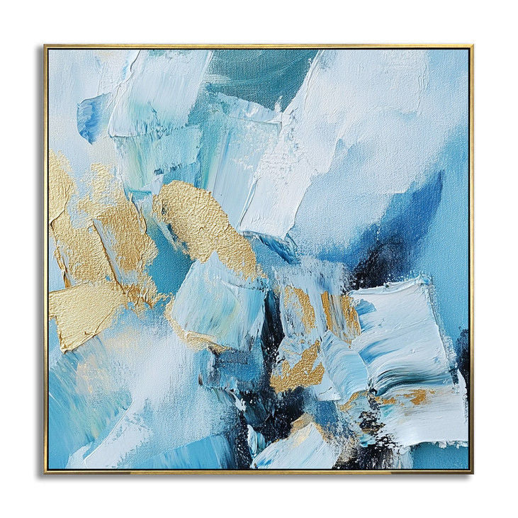Gold-Accented Blue Abstract Handmade Canvas #YX17