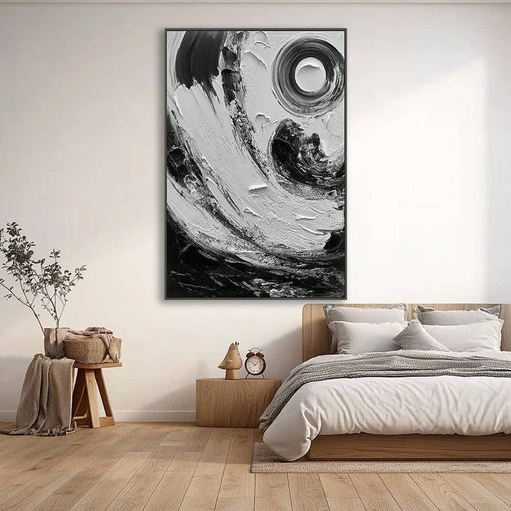 Abstract Black & White Textured Canvas Painting #YX329
