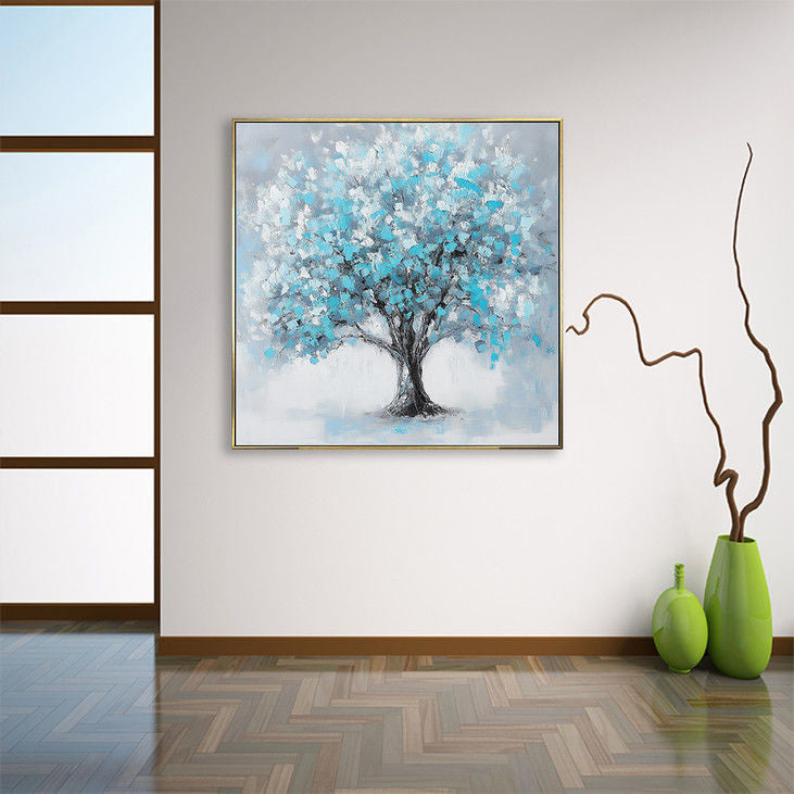 Hand Painted Blue Tree Canvas Art #YX141