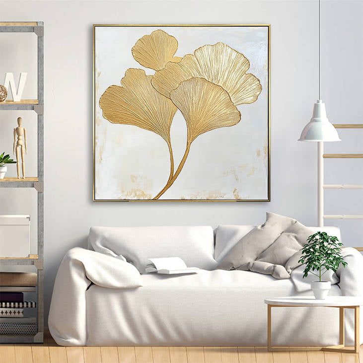 Golden Ginkgo Leaf Hand Painted Canvas #YX339