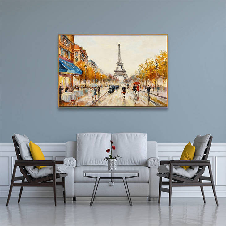 Handmade Paris Eiffel Tower Street Scene Canvas Painting #YX357