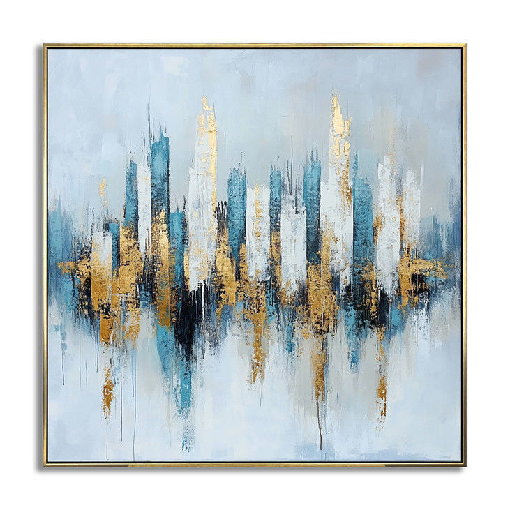 Abstract Gold Skyline Handmade Canvas Painting #YX15