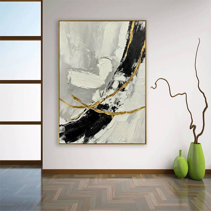 Hand Painted Abstract Decorative Wall Art with Gold Accents #YX363