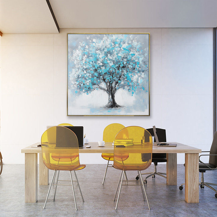 Hand Painted Blue Tree Canvas Art #YX141
