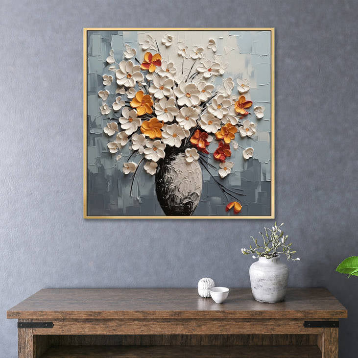 Hand Painted Impasto Flower Bouquet Art #VA112