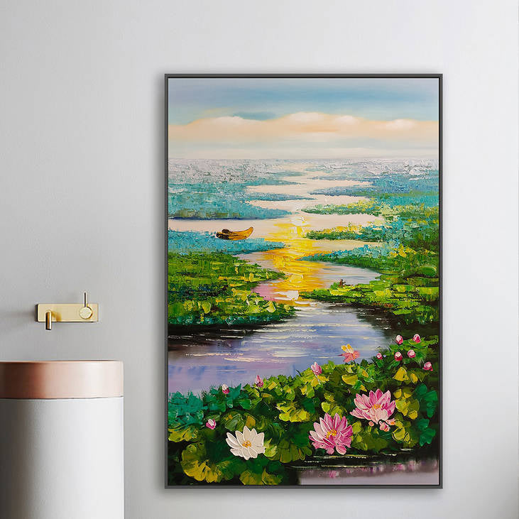 Impasto Water Lily Landscape Painting #YX216