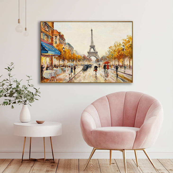 Handmade Paris Eiffel Tower Street Scene Canvas Painting #YX357