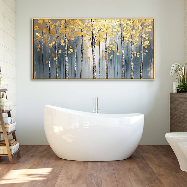 Golden Birch Forest Canvas Art #YX212