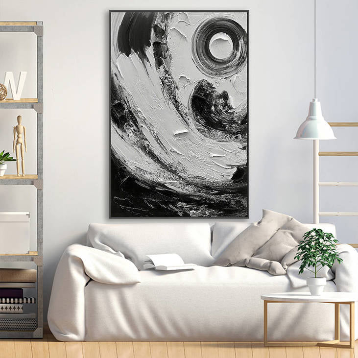 Abstract Black & White Textured Canvas Painting #YX329