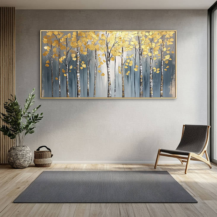 Golden Birch Forest Canvas Art #YX212